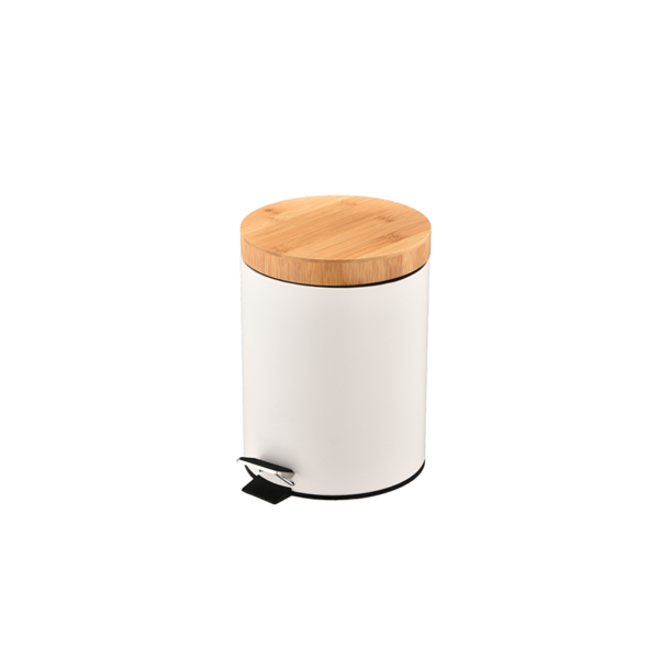 White Pedal Bin - Bamboo Lid