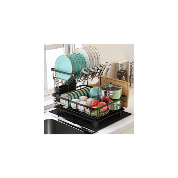2-Tier Dish Drainer with Drip Tray and Drying Mat