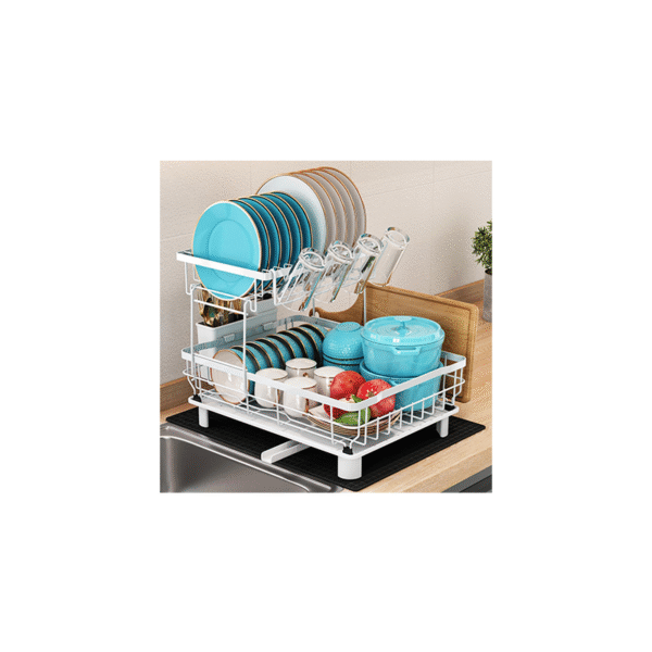2-Tier Dish Drainer with Drip Tray and Drying Mat - Image 2